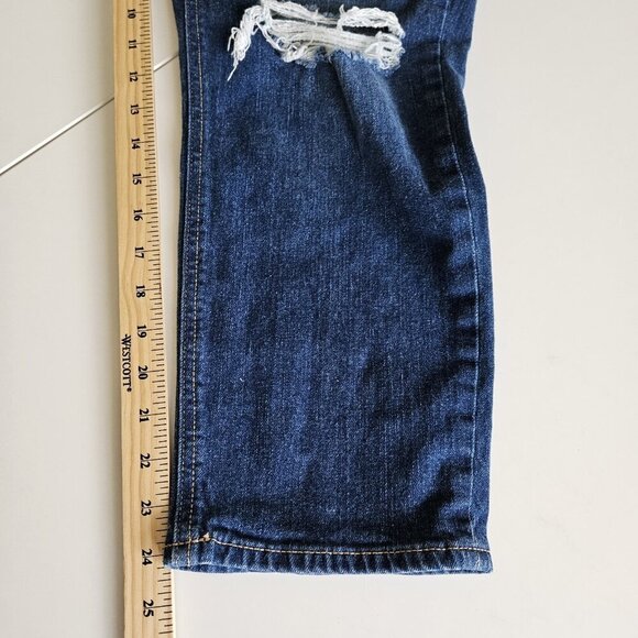Old Navy Jeans Womens 16 Blue Mid Rise Boyfriend Cropped Distressed Stretch Boho - Picture 7 of 16